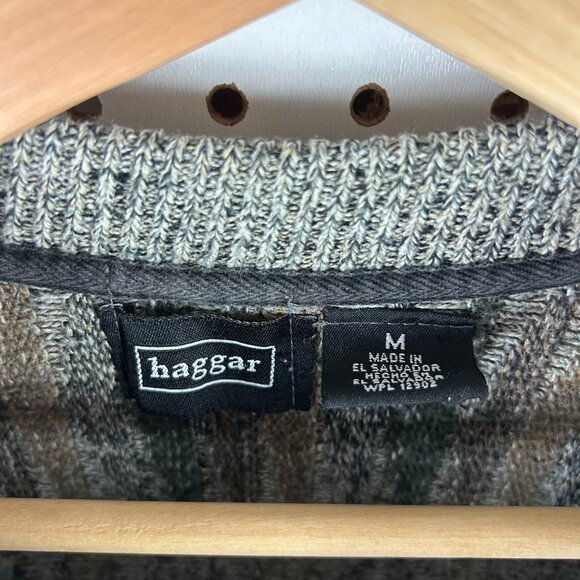 Haggar Brown Tan Knit Sweater Medium Chunky Coogi Style Grandpa 90s Golf Crew - Picture 5 of 6